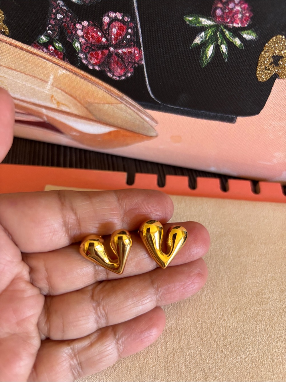 Gold Heart-Shaped Stud Earrings for Women